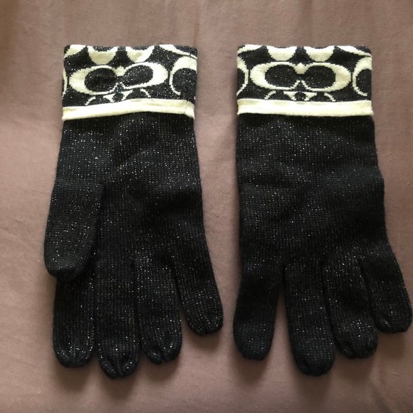 Coach Accessories - COACH STRETCH BLACK SPARKLE GLOVES - OSFA - NWOT